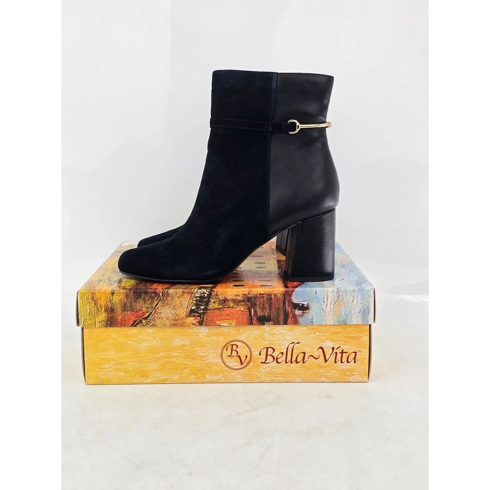 Bella Vita Quincy Booties Womens 9W Black Kidsuede Leather Ankle Boots - New